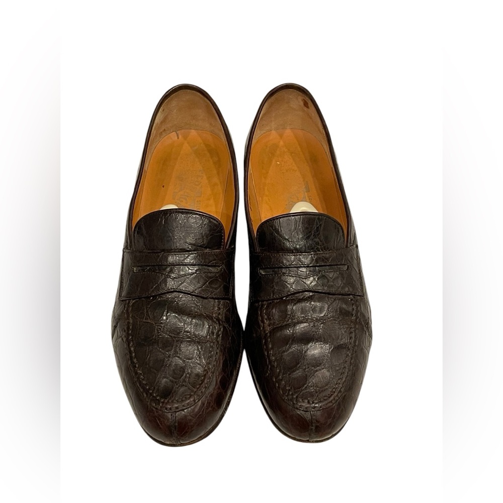 SALVATORE FERRAGAMO  CROCODILE Penny Loafer Men's 8.5 Italy Brow Shoes